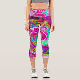 Leggings Capri Groovy Abstracto Retro Magenta Remolino de Arcoíri