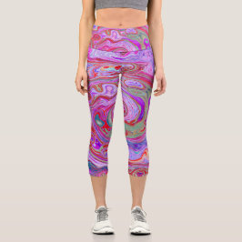 Leggings Capri Groovy Abstracto Retro Rojo, Púrpura y Rosa Remoli