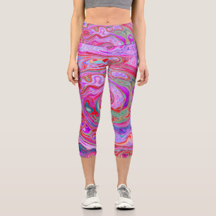 Leggings Capri Groovy Abstracto Retro Rojo, Púrpura y Rosa Remoli