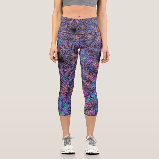 Leggings Capri Groovy Boho Colorful Jewel Tone Fractal Art (Anverso)