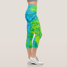 Leggings Capri Groovy Chartreuse y Aquamarine Liquid Swirl