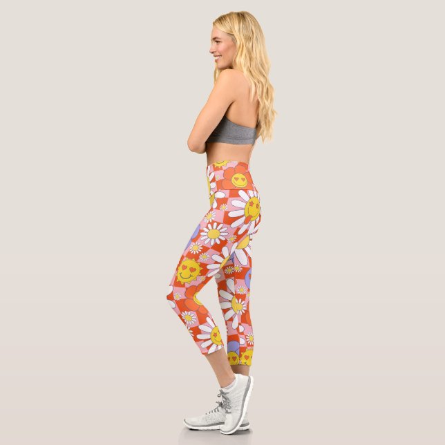 Leggings Capri Groovy Daisy Floral Checkerboard, años 90 (Izquierda)