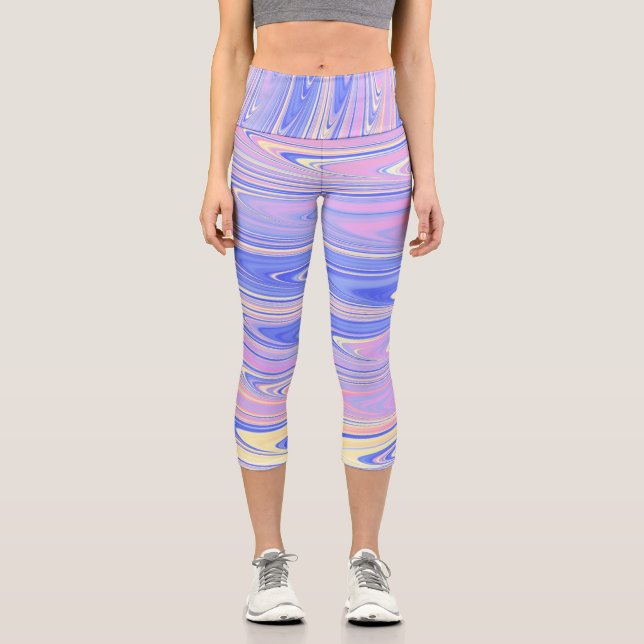 Leggings Capri Groovy Eclectic Quirky Ondulado Pastel Abstracto (Anverso)
