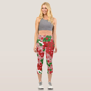 Leggings Capri Groovy Funky Mod Retro Patrón de Navidades