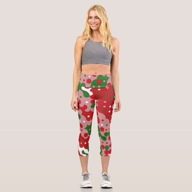 Leggings Capri Groovy Funky Mod Retro Patrón de Navidades (Anverso)