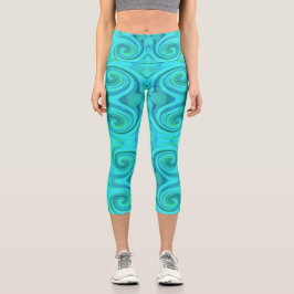 Leggings Capri Groovy Guay Resumen Aqua Láquido Patrón De Swirl