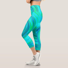 Leggings Capri Groovy Guay Resumen Aqua Liquid Art Swirl