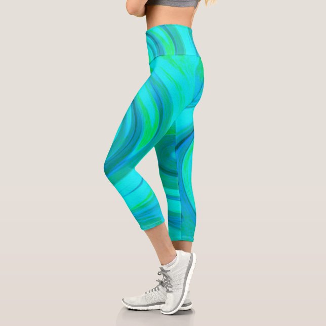 Leggings Capri Groovy Guay Resumen Aqua Liquid Art Swirl (Izquierda)