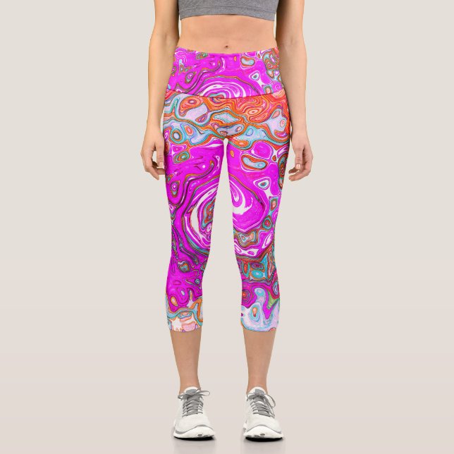Leggings Capri Groovy púrpura y Naranja Resumen Swirl retro (Anverso)