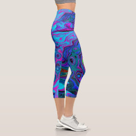 Leggings Capri Groovy Resumen Retro Azul y Púrpura Swirl