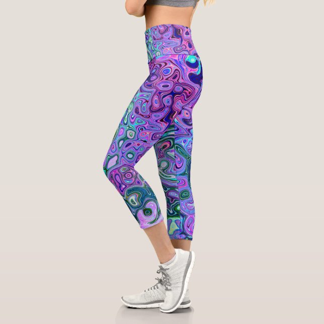 Leggings Capri Groovy Resumen Retro Green y Purple Swirl (Izquierda)