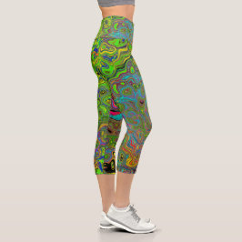 Leggings Capri Groovy Resumen Retro Lime Giro verde y azul