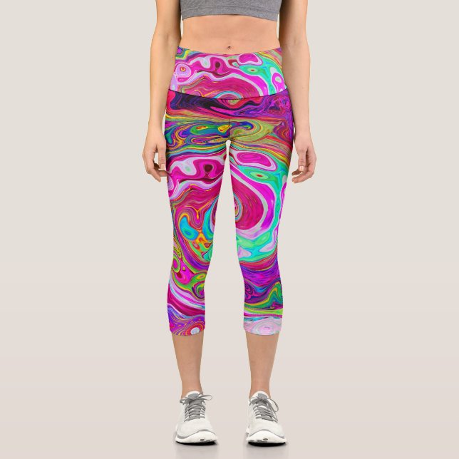 Leggings Capri Groovy Resumen Retro Magenta Giro Arcoiris (Anverso)