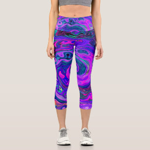 Leggings Capri Groovy Resumen Retro Magenta y Púrpura Swirl