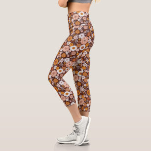 Leggings Capri Groovy Retro Flower Garden Pattern