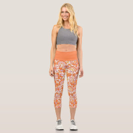 Leggings Capri Groovy Retro Naranja Florals