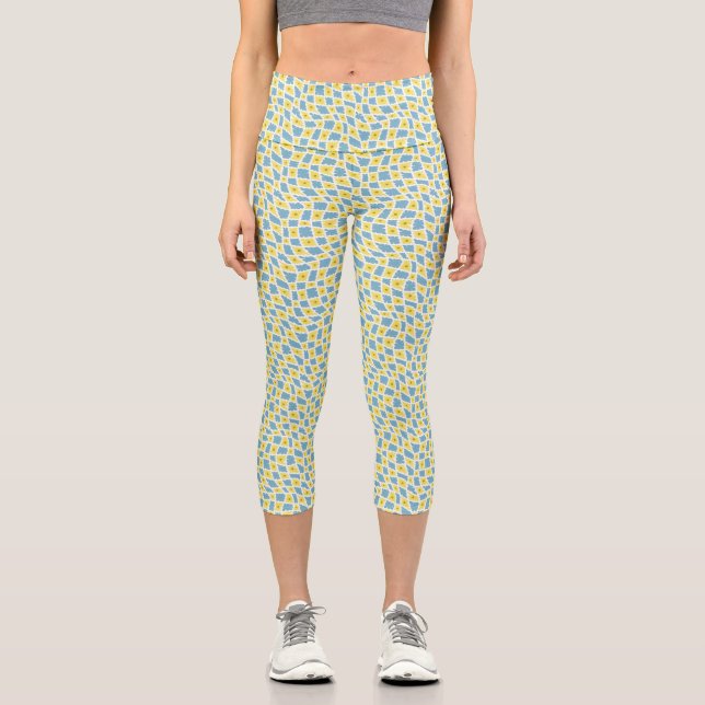 Leggings Capri Groovy Wavy Trippy 60 Cheques de flores azul amari (Anverso)