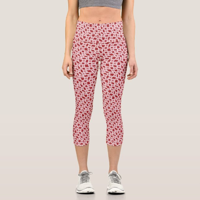 Leggings Capri Groovy Wavy Trippy 60 Flores Cheques Rojo Rosa (Anverso)