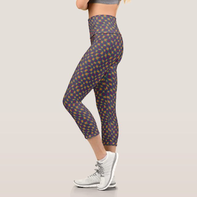 Leggings Capri Groovy Wavy Trippy Naranja Cheques de flores de 60 (Izquierda)