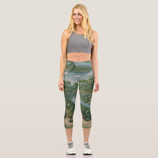 Leggings Capri Guardián de los Humedales: Cocodrilo Bordado