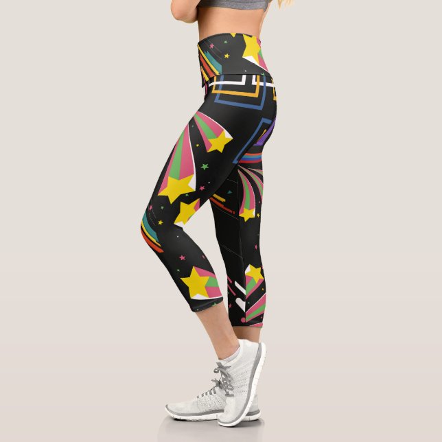 Leggings Capri Guay abstracto y estrella negro moderno de mediado (Izquierda)