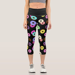 Leggings Capri Guay divertido colorido donuts patrón negro