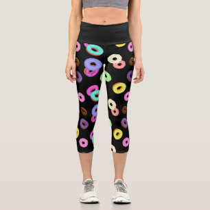 Leggings Capri Guay divertido colorido donuts patrón negro