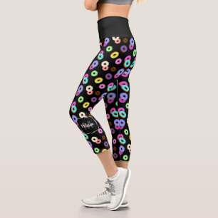 Leggings Capri Guay divertido colorido donuts patrón negro Monogr