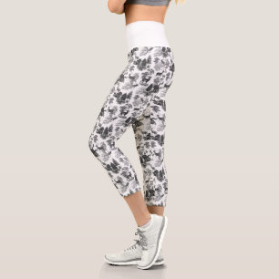 Leggings Capri Guay Elegant Black White Deer French Toile