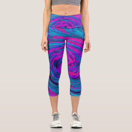 Leggings Capri Guay Hot Pink, Purple and Blue Abstract Retro