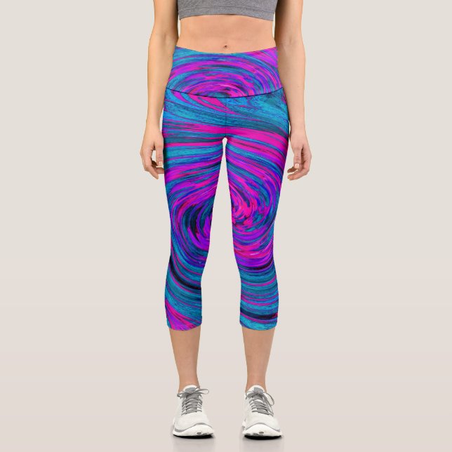 Leggings Capri Guay Hot Pink, Purple and Blue Abstract Retro (Anverso)