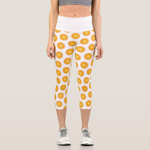Leggings Capri Guay Juicy Naranja corte de fruta patrón blanco
