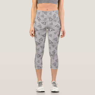 Leggings Capri Guay pizza slices vintage patrón gris blanco negro