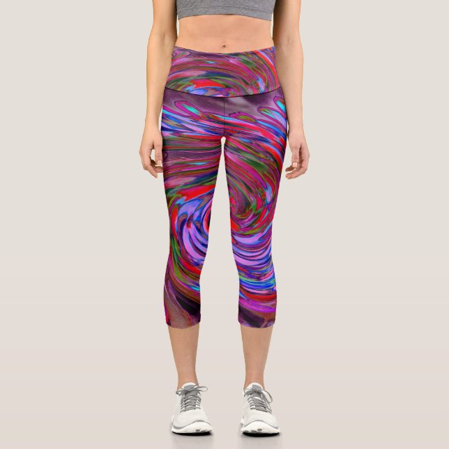 Leggings Capri Guay Red, Blue and Pink Abstract Floral Swirl (Anverso)