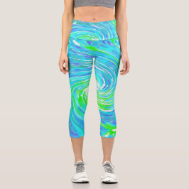 Leggings Capri Guay Resumen Retro Aqua y Lime Green Swirl