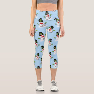 Leggings Capri Guay Snowman Navidades Patrón azul invernal