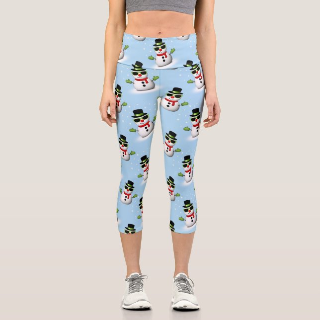 Leggings Capri Guay Snowman Navidades Patrón azul invernal (Anverso)