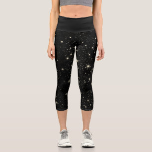 Leggings Capri Guay Trendy Black Galaxy Outerspace Stars Universe