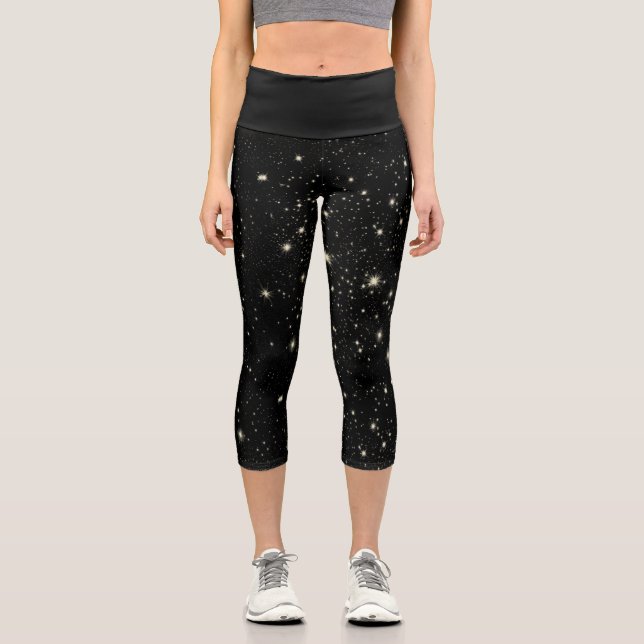 Leggings Capri Guay Trendy Black Galaxy Outerspace Stars Universe (Anverso)