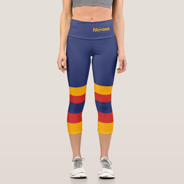 Leggings Capri Half and Stripes Horizontal Lines Blue Yellow Red (Anverso)