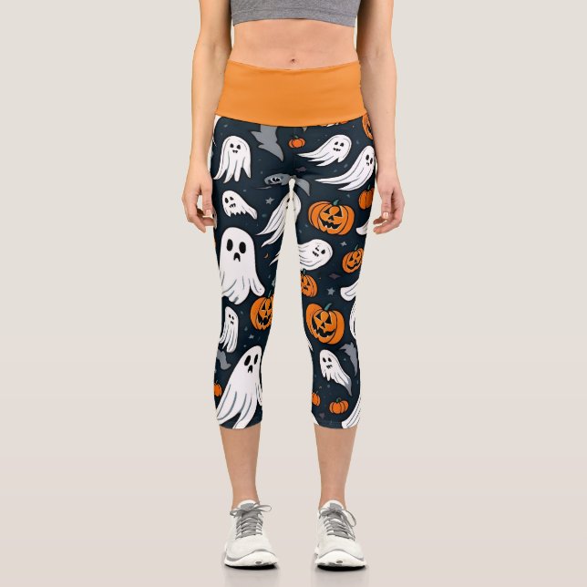 Leggings Capri Halloween fantasmal y calabaza (Anverso)