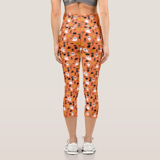 Leggings Capri Halloween Fantasmas Black Cats Spider Webder Diver (Reverso )