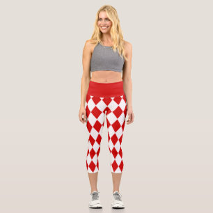 Leggings Capri halloween harlequin jester blanco rojo