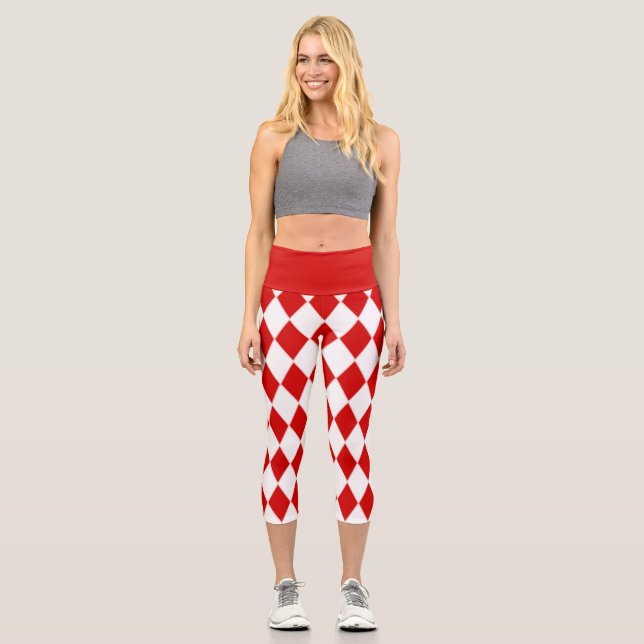Leggings Capri halloween harlequin jester blanco rojo (Anverso)
