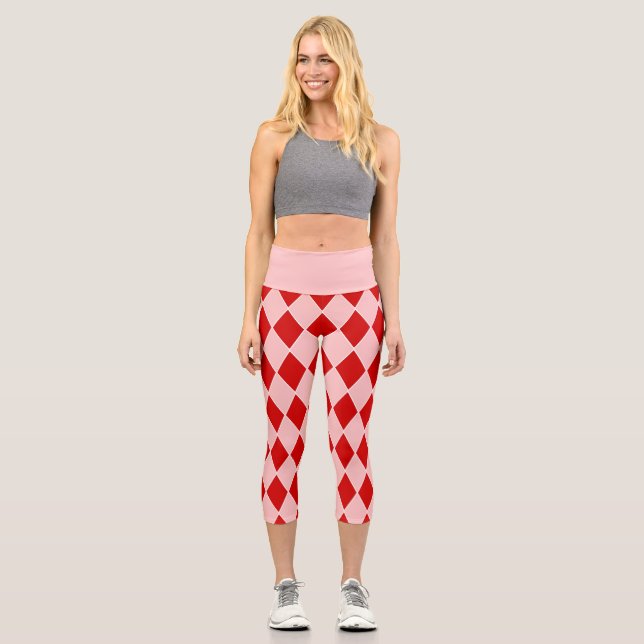 Leggings Capri halloween harlequin jester rojo rosa (Anverso)