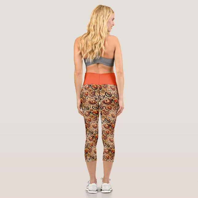 Leggings Capri Halloween naranja café elegante (Reverso)