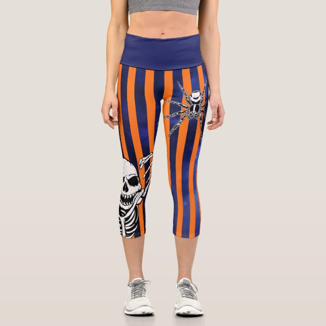 Leggings Capri Halloween Naranja Purple Spooky Skeleton Spider (Anverso)