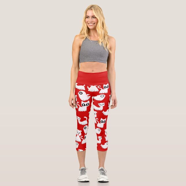 Leggings Capri halloween perro de hurón fantasma rojo (Anverso)