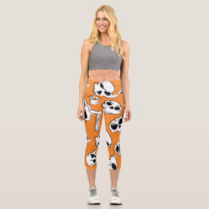 Leggings Capri Halloween Skulls Bones Doodle Pattern