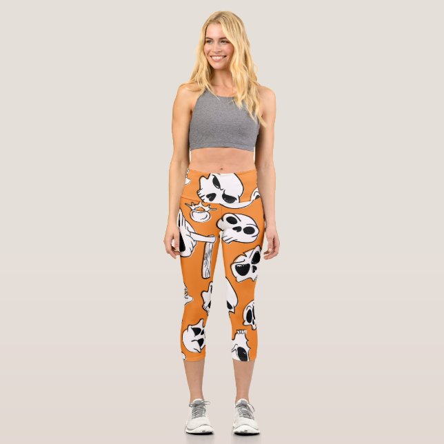 Leggings Capri Halloween Skulls Bones Doodle Pattern (Anverso)